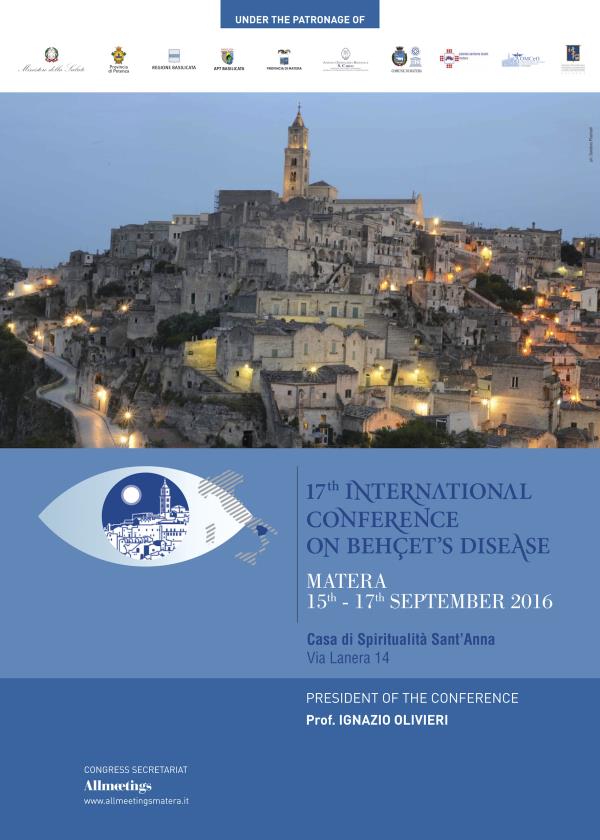 17^ congresso internazionale sulla Malattia di Behet - dal 15 al 17 settembre 2016